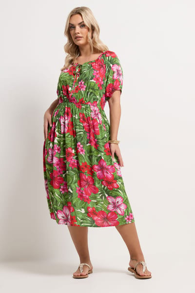 Yours Groene Maxijurk Met Bloemenprint Size 42