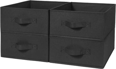 Opberg Organizer Laden, Inklapbare Kleding Organizer Opvouwbare Organizers Doos Stof Laden Kledingkast Opbergmanden (4 Stuks) (STB-L01-Zwart)