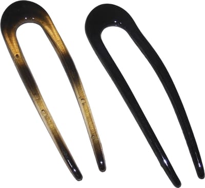 Haarpinnen U-vorm lichtbruin-zwart set van 2 stuks. - lengte 13 cm / breedte 3,5 cm