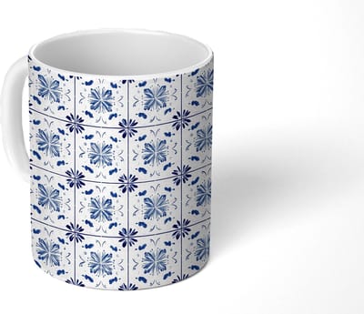 Mok - Koffiemok - Patroon - Tegel - Blauw - Mokken - 350 ML - Beker - Koffiemokken - Theemok