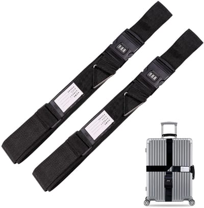 2 stuks bagageriemen voor koffer, zeer belastbare metalen gesp, bagageriem met cijferslot, verstelbare reisriem, instelbereik 222 ~ 405 cm, zwart