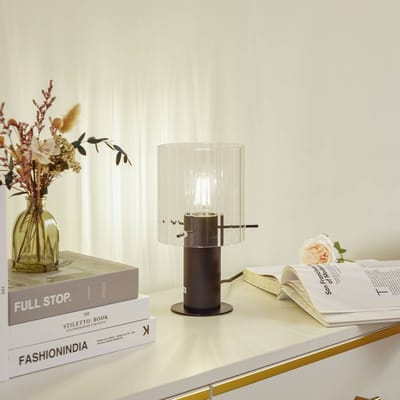 Lucande - Tafellamp - 1licht - Glas, metaal - H: 26 cm - E27 - helder, zwart