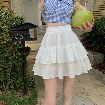 Mini jupes noires et blanches pour femmes, jupe tutu à volants amples, taille haute, élastique, printemps été XL blanc