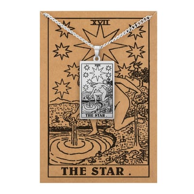 Tarot Ketting XVII: De Ster / The Star - Inclusief Rider-Waite Kaart - Zilverkleurig Stainless Steel - 60cm - Pax Amare