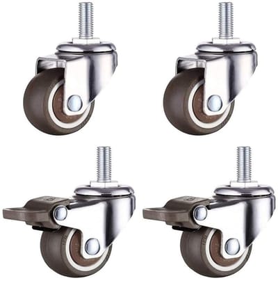 Dailygoods- Meubelwielen Set van 4 - Zwenkwielen met Schroefdraad M6 x 15 mm - Draagvermogen 40 kg - Zacht Rubber TPE - Met/zonder Rem - Wieldiameter 25 mm