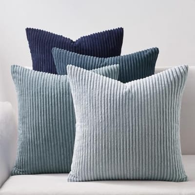 PromoHome Corduroy Kussenhoes Set 50x50 cm Blauw Gradiënt Gestreept - 4 Stuks Zacht Pluche Bankkussen Decoratief voor Woonkamer Slaapkamer Balkon
