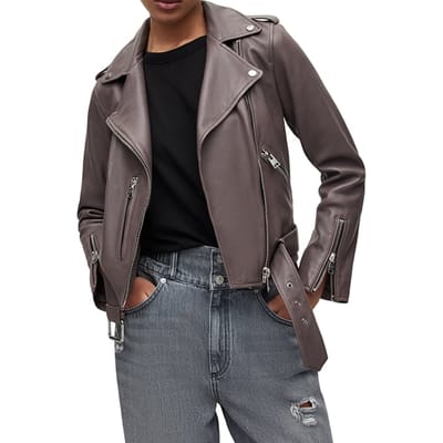 AllSaints Balfern Biker Heather Grey Size: 2 | Leather & Biker Jackets Outlet | Dames | Bruin