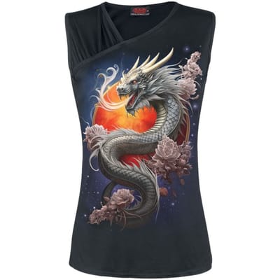Spiral Top - Sun Dragon - L tot XXL - voor Vrouwen - zwart