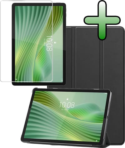 Hoesje Geschikt voor Lenovo Tab 10.1 inch - Met Screenprotector - Trifold Bookcase - Hard Cover - Hardcover Book Case - Tablet Hoes - Zwart