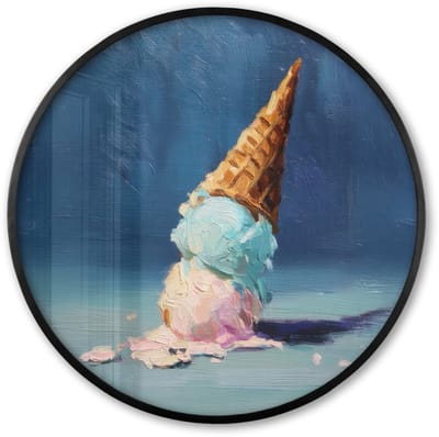 Poster in lijst Rond - Fotolijst 60x60 cm - Posters - Ijshoorn - Bolletjes - Smelt - Roze - Ronde posterlijst zwart - Decoratie - Wanddecoratie woonkamer - Muurdecoratie slaapkamer