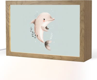 Nachtlampje 30x20 cm - Kinder lampje - Dolfijn - Zeewier - Grijs - Tafellamp kinderkamer - Slaapkamer lamp - Bedlamp kinderen - Kinderlampje stopcontact - Wandlamp babykamer - Nachtlampjes