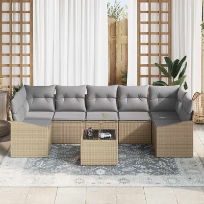 vidaXL Bankstel met kussen met opslag 8 pcs Beige en Grijs poly rattan