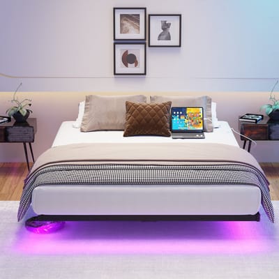 Bedframe - 120x200 cm - Zwevend met LED en Laadstation - Inclusief Lattenbodem - Metaal - Zwart