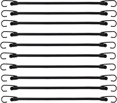 Set van 10 Mini Rubber Touwtjes met Haken voor Bagage, Tent en Zeil - Ideaal voor Kamperen en Outdoor Activiteiten