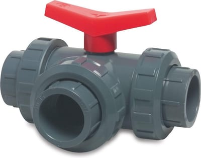 Mega 3-weg kogelkraan T-boring PVC-U 50 mm lijmmof 10bar DN40 grijs type T-boring zijaansluiting