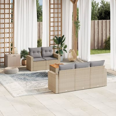 vidaXL - 6-delige - Loungeset - met - kussens - poly - rattan - beige