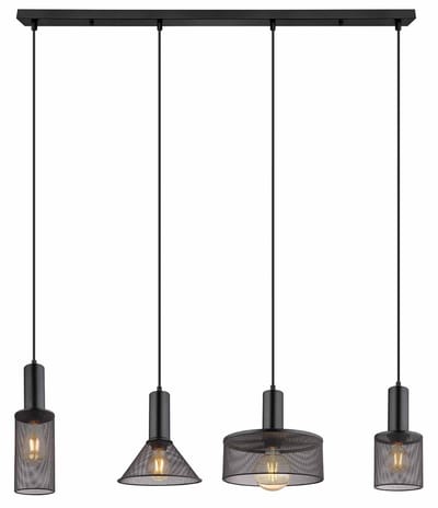 Globo - hanglamp - Jedd - zwart - glas smoke glas - grote eettafellamp - E27 - 15648-4H