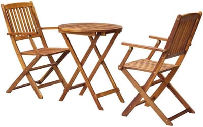 Bistroset Hout - Balkon Zitsgroep - Buiten Zitten - Inklapbaar Massief Hout - Ronde Tafel - Bruin
