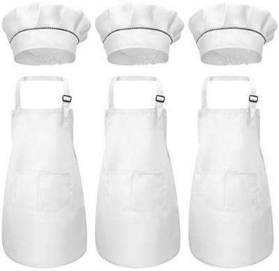 Kookschort en Kookmuts Set voor Kinderen - 3 Stuks, Verstelbaar en Met Zakjes - Voor Koken en Bakken (6-13 Jaar)