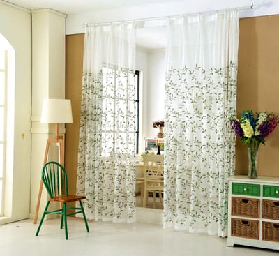 Floraweg Crèmekleurige, semi-transparante vitrages met borduursels van frisgroene bladeren; kant-en-klare decoratieve gordijnen voor slaapkamers, woonkamers en balkons, 132x160cm