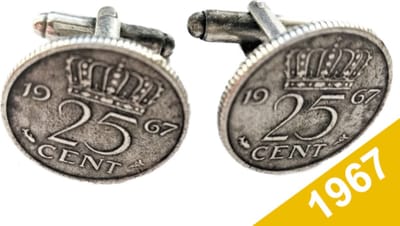 Manchetknopen Kwartje 1967 Verzilverd - Uniek en Stijlvol Sieraad met Jaartal - Cadeau Geboortejaar - Alle Jaartallen Beschikbaar - Doorsnede 1,8 cm