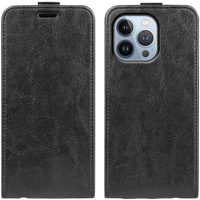 ShieldCase telefoonhoesje geschikt voor Apple iPhone 14 Pro Flip case zwart leer - Flipcase - Uitklapbaar hoesje - Leren hoesje - Leder case pasjeshouder