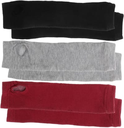 Vingerloze armwarmers voor dames - Katoenen lange gebreide handschoenen met duimgat in zwart en donkergrijs, ideaal voor overgangsperioden en stijlvol gebruik