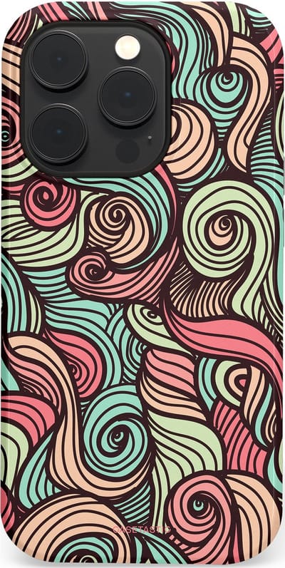 Casetastic hoesje geschikt voor Apple iPhone 14 Pro - MagSafe - Dubbellaagse bescherming - Pastel Swirl Vibes - Fashion Case - Taupe Donkergrijs Saliegroen Grijs