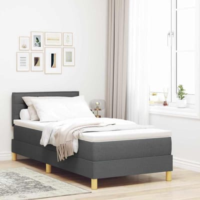 vidaXL - LED - Box - Spring - Bed - met - hoofdeinde - Donkergrijs - 90 - x - 200 - cm - Stof