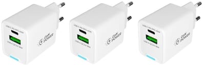 3 stuks OneOne 45W super snellader met 2 poorten. USB C en USB A. Compacte GAN Quick Charge lader. PD PPS oplader adapter past op Apple iPhone 13 Mini, iPhone 13 Pro, iPhone 13 Pro Max, iPhone 14, iPhone 14 Plus, iPhone 14 Pro, iPhone 14 Pro Max