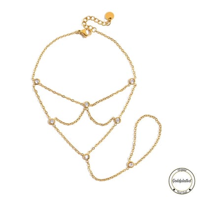 Borasi Handketting Zirkonia Steentjes | Goldplated | Goudkleurig | Handketting | Dames Sieraden | Armband | Ring |