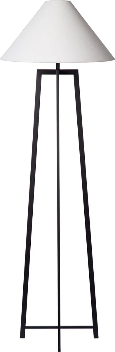 Atmooz - Vloerlamp Leoni - Zwart - Witte Linnen Lampenkap - 170 cm Hoog - Metaal - E27 Fitting - 60W - Industriële Stijl - Staande Lamp