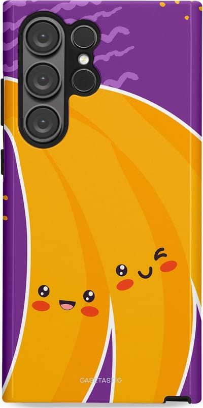 Casetastic hoesje geschikt voor Samsung Galaxy S23 Ultra - Dubbellaagse bescherming - Blije Banaan - Fashion Case - Lavendel Geel