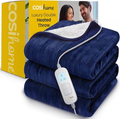 Cosi Home XL Elektrisch Deken - 2 Persoons - 200 x 150cm - Fleece & Sherpa Wol - 10 Standen, Timer - Digitale Afstandsbediening en Wasmachinebestendig - Navy Blue