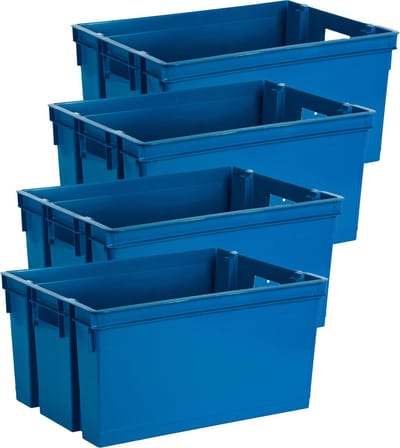 EDA Opbergbox/opbergkrat 50 L - 4x - blauw - kunststof - 56 x 41 x 29 - stapelbaar/nestbaar
