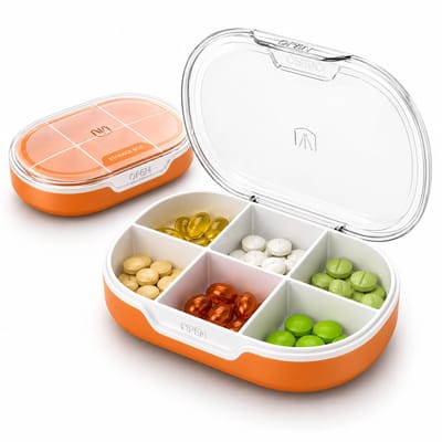 Pillen Doosje Oranje met 6 Vakken | Compact Medicijnendoosje | Tabletten- & Supplementenhouder | Reissetje