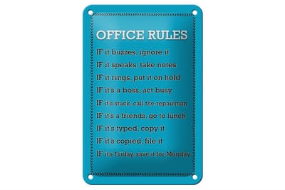 Blechschild Spruch 12x18cm Office Rules Office Regeln