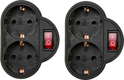 Benson Stopcontact - 2x - 2-voudig - met randaarde en schakelaar - zwart - Stekkerdoos