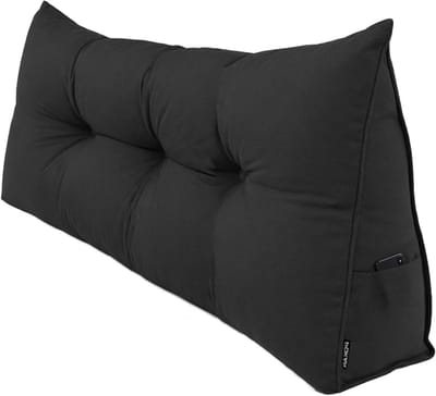 Rugkussen - Wigkussen Steun - Lezen Ontspannen - Zijzakken Praktisch - 140x50x20 cm - Zwart