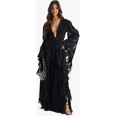 boohoo Dames Maxi-jurk met textuur, split en uitgesneden details | Zwart | Maat: 36