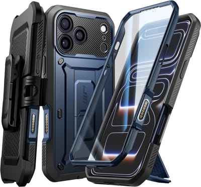 SUPCASE Unicorn Beetle Pro Hoesje Geschikt voor Apple iPhone 17 Pro - Stofdichte Case met Ingebouwde Screenprotector - Full Protect valbescherming - Met Holster en Kickstand Blauw