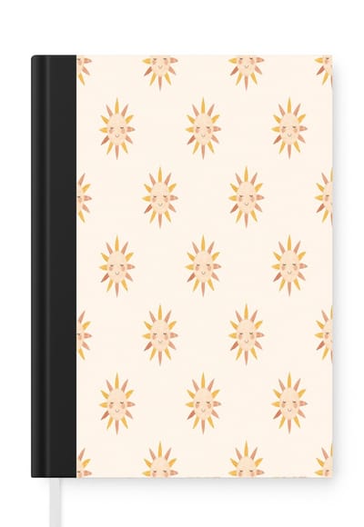 Notitieboek - Schrijfboek - Vrolijk - Zon - Blosjes - Boho - Notitieboekje klein - A5 formaat - Schrijfblok