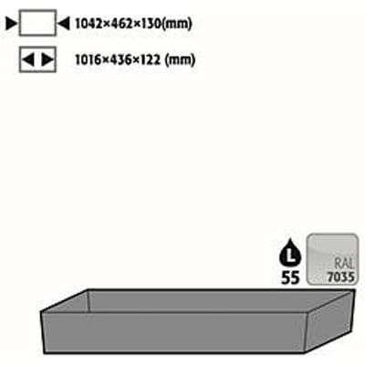 STAWA-R bodemopvangbak voor asecos veiligheidskasten van de series Q30, Q90 en S90, plaatstaal, lichtgrijs, B 1042 x D 507 x H 131 mm, 55 l