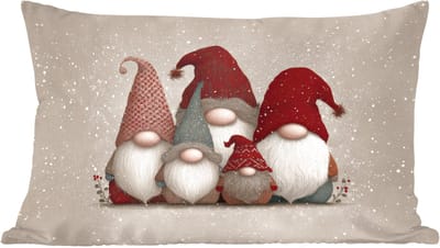 Sierkussens - Kussentjes Woonkamer - 60x40 cm - Kabouters - Kerst - Sneeuw - Puntmutsen