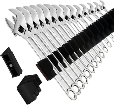 23 steeksleutelhouders, magneetstrips, gereedschapshouder, magnetische moersleutel, organizer, zwart, rolmoersleutel, houder, ratelsleutel, ringsleutel, organizer