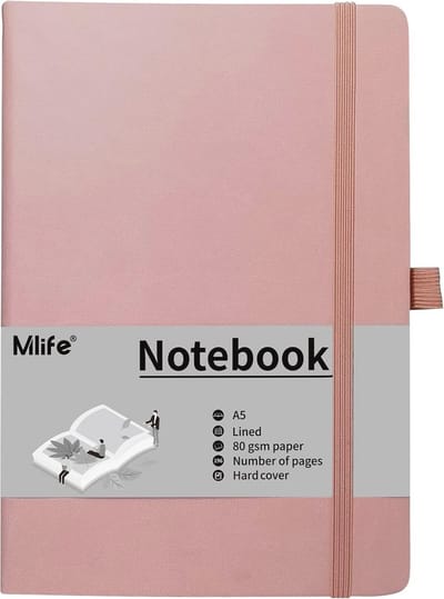 Thijox - A5 Notitieboek Roze Hardcover met Elastische Sluitband, 192 Pagina's, Gelinieerd Dagboek met Penlus en Vouwtas voor School, Werk, Notities en