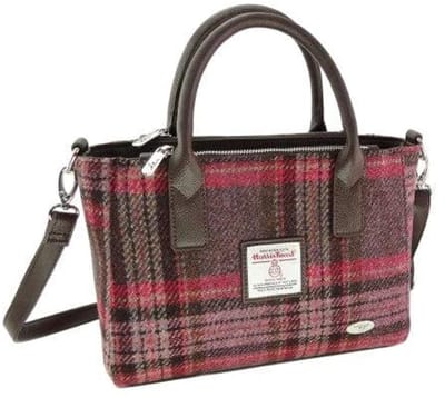 Handtas Brora Roze Stewart tartan - Ritssluiting - Draagband - Harris Tweed - Glen Appin of Scotland