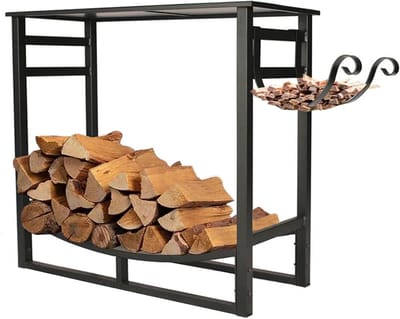 Houtblokrek Met Tafelblad - Houtopslag Houder - Open Haard Voorbereiden - Verwijderbare Aanmaakhout Houder - 100 Cm Lengte - Zwart