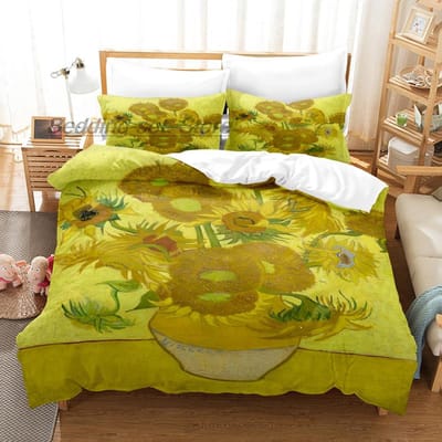 Van Gogh Beddengoed Set Eenpersoons Twin Vol Queen King Size Bed Set Aldult Kind Slaapkamer Dekbedovertrek Sets 3D retro klassieke hoeslaken set AU Single(140x210cm)