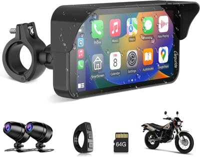 Carpuride 603D - 6,3-inch - CarPlay-scherm - motorfietsen - 1080P HD dubbele camera's - draadloze CarPlay- en Android Auto - bedraad bedieningssysteem - IPS-touchscreen